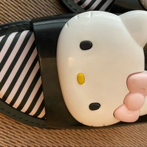 Hello Kitty Slides Black, White & Pink, Cushy Inner Sole, Raised Hello Kitty NEW